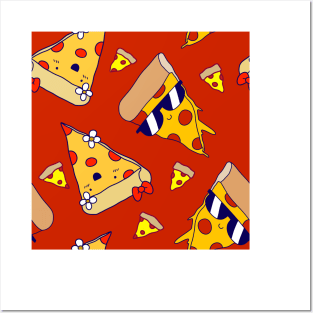 Cute Cool Pizza Slice Pattern Posters and Art